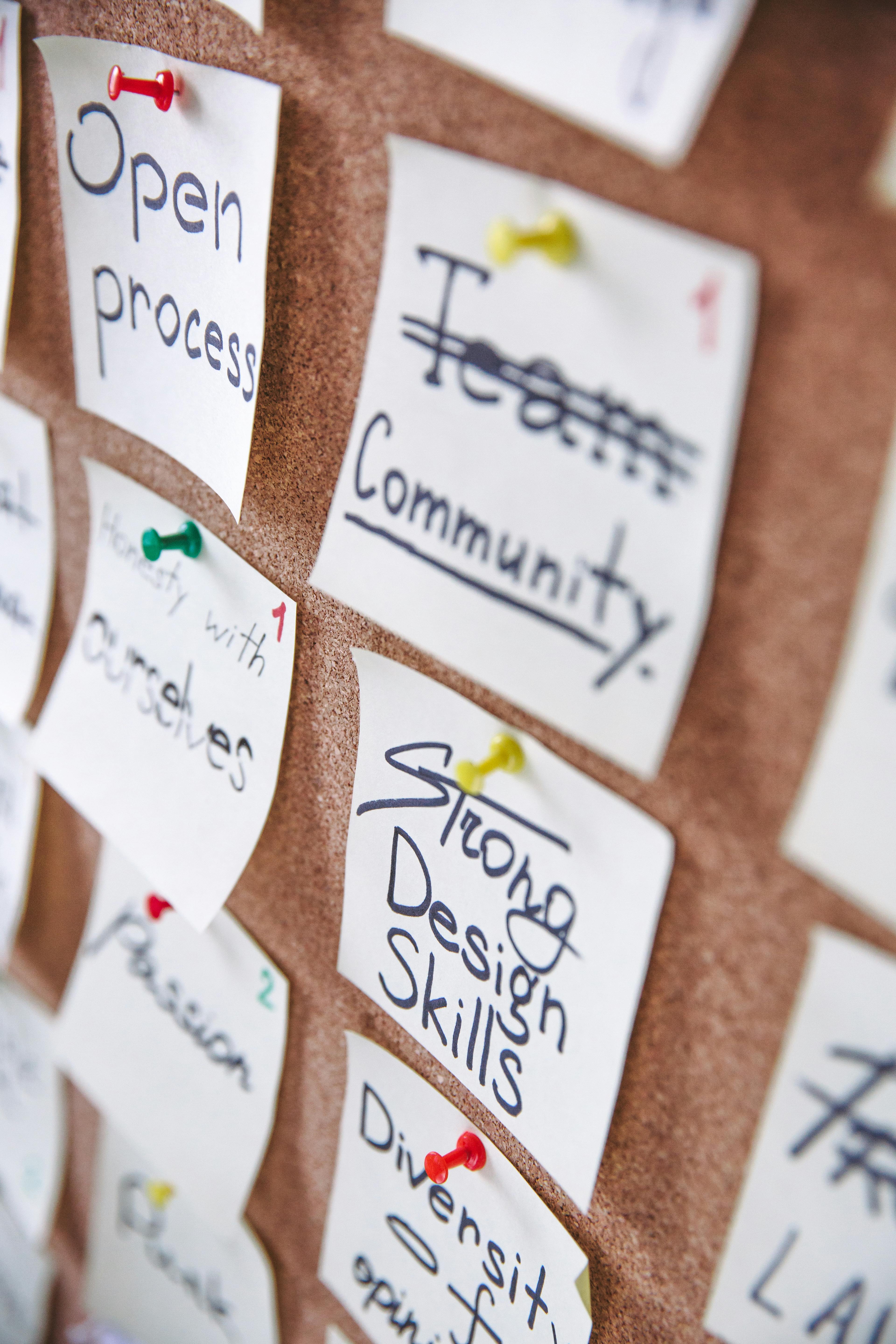 Pinned notes on a collaboration board